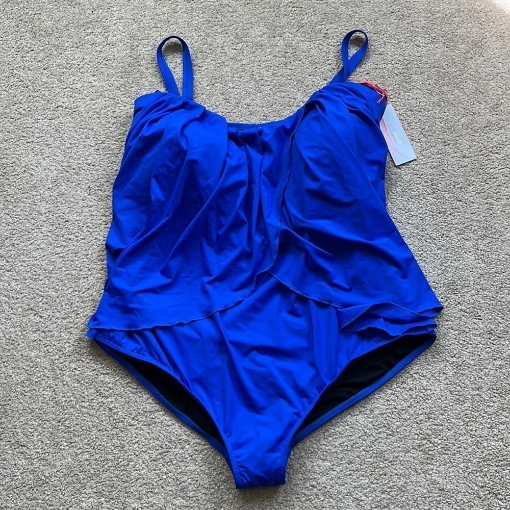 Magisculpt Royal Blue Wireless Adjustable Straps One Piece Swimsuit - NWT